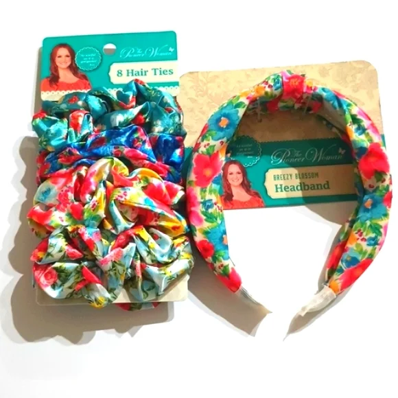Pioneer Woman | Blue Breezy Blossom Vintage Floral Headbands Set of 3 Red Blue s-l400.jpg main image 4